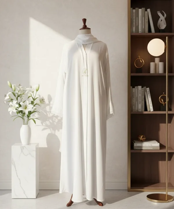 full length view of white lilly abaya