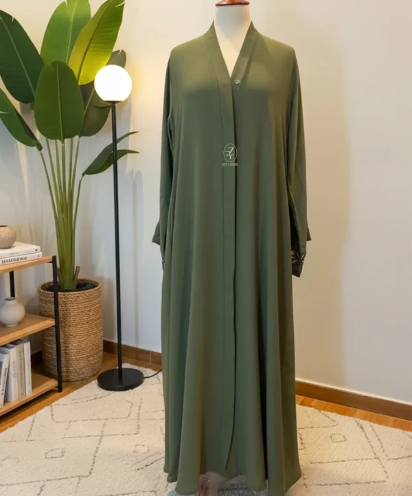 full length view of matcha bloom embroidered abaya