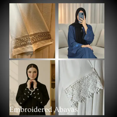 collage of embroidered abayas