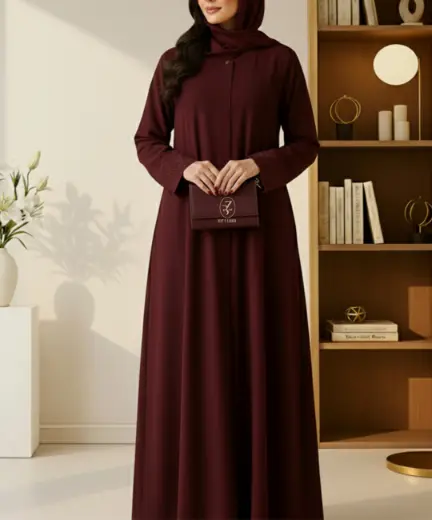 Maroon-Rosette-Embroidered-Abaya-model-photoshoot-professional